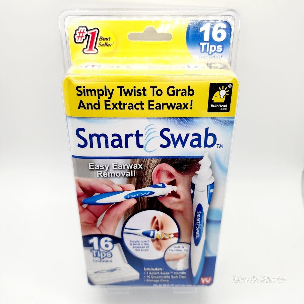Smart Swab - Spiral Ear Cleanser - Earwax Remover Tool - 16 Replaceable Tips